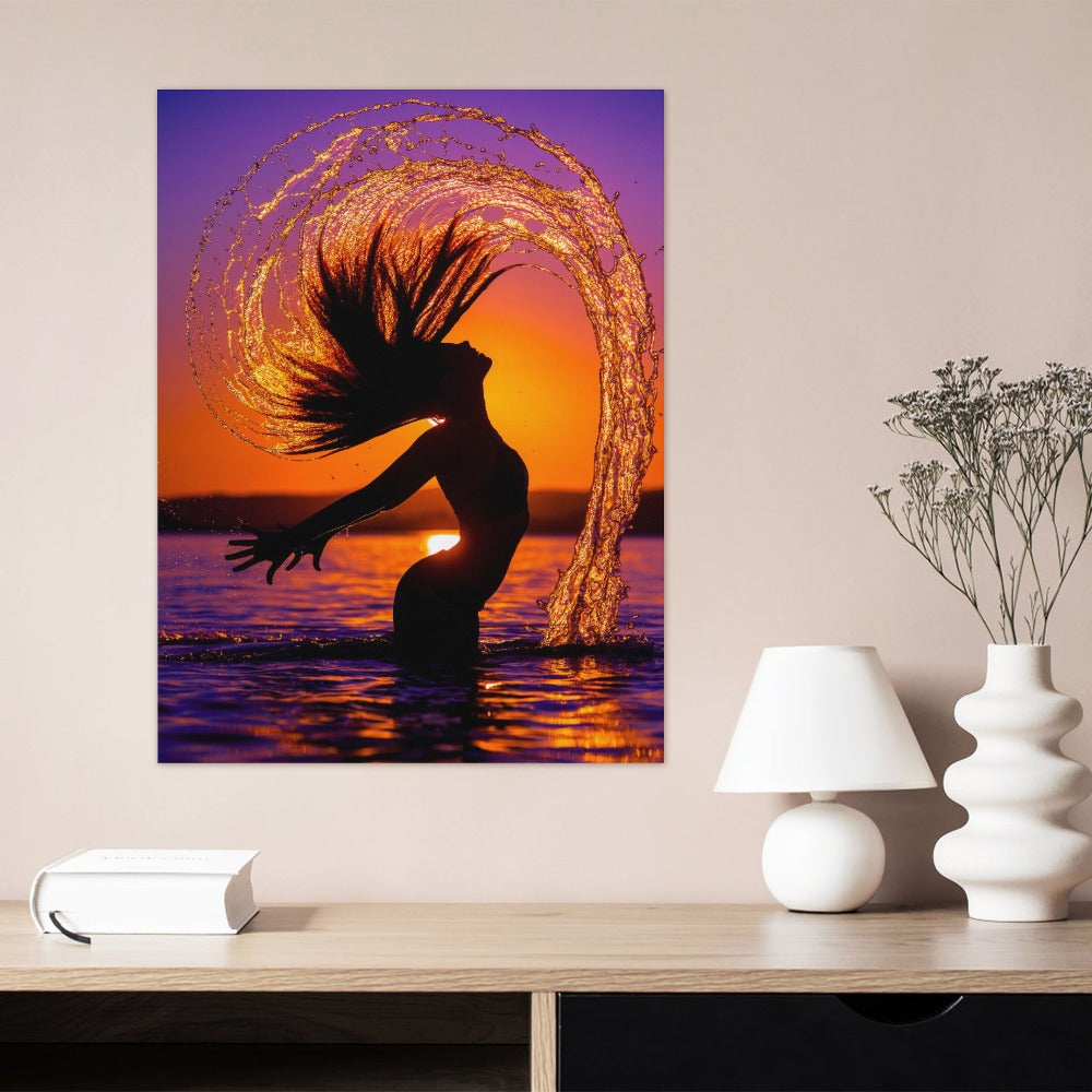 Dancer jump from water sunset Frame