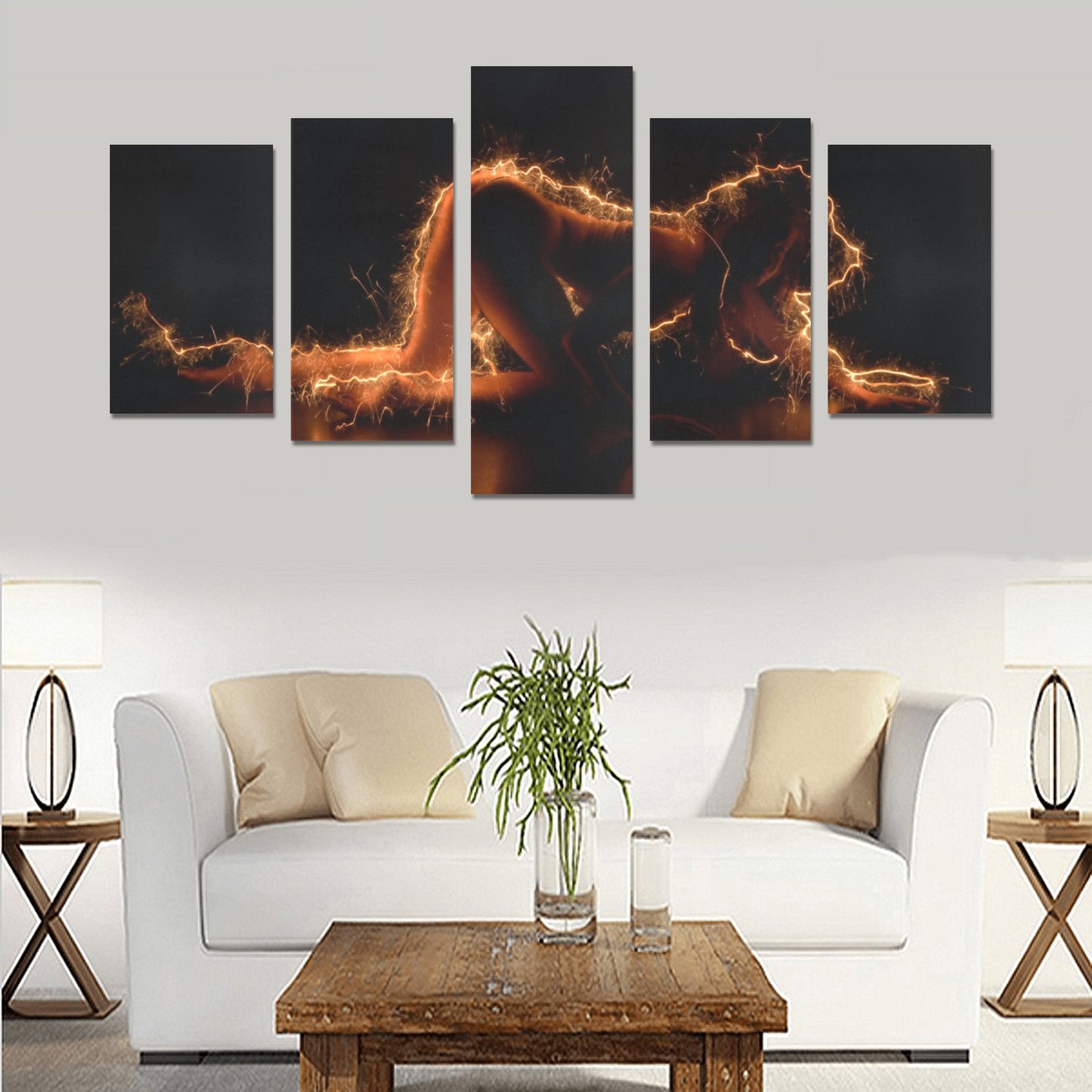 Dancer on knees covered with sparks - Canvas Wall Art Prints (No Frame) 5-Pieces