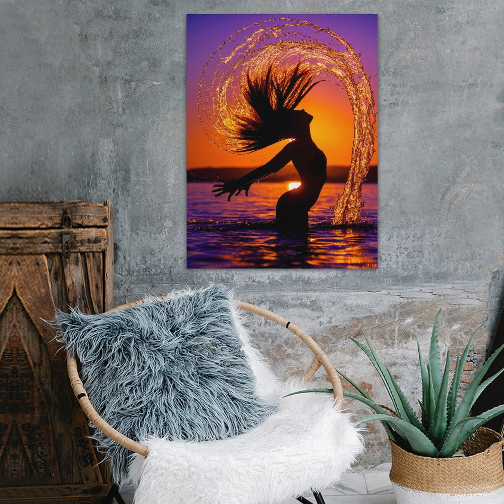 Dancer jump from water sunset Frame