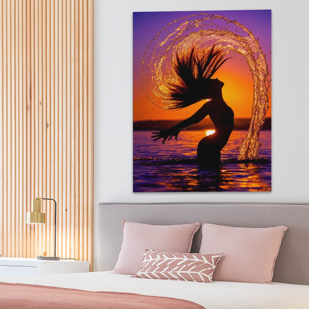 Dancer jump from water sunset Frame