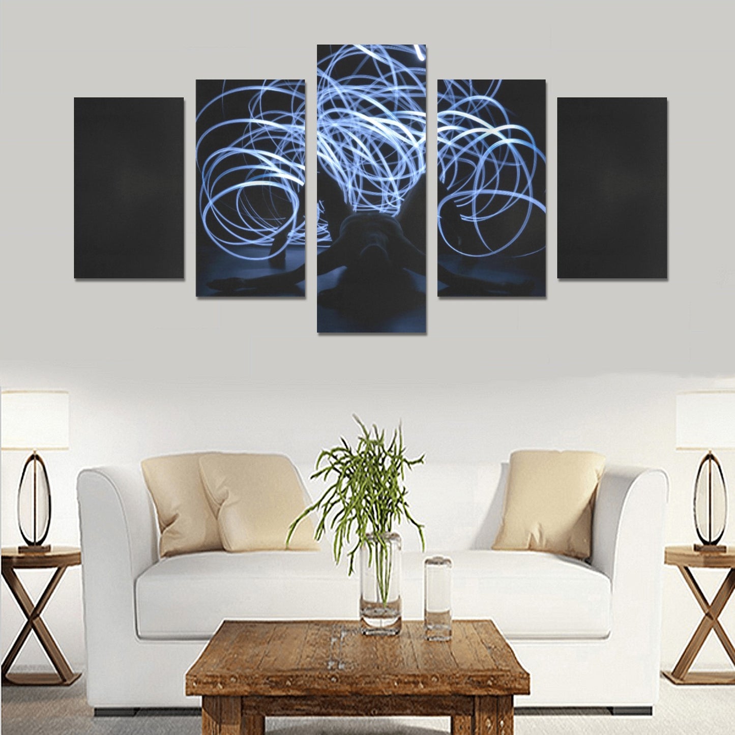 Dancer laying back in front of lights - Canvas Wall Art Prints 5-Pieces