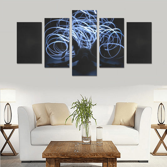 Dancer laying back in front of lights - Canvas Wall Art Prints 5-Pieces